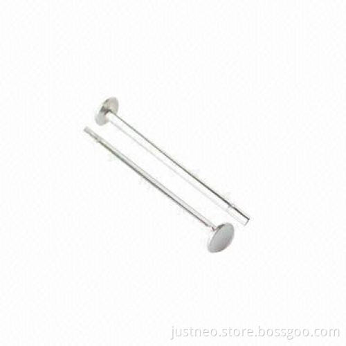 Solid 925 sterling silver earring stud with 2mm flat pad, 12*2*0.75mm